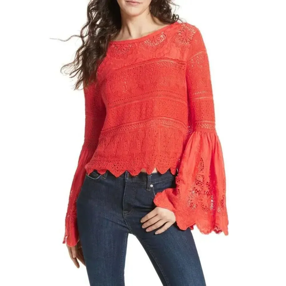 Free People Red Once Upon A Time Lace Top
